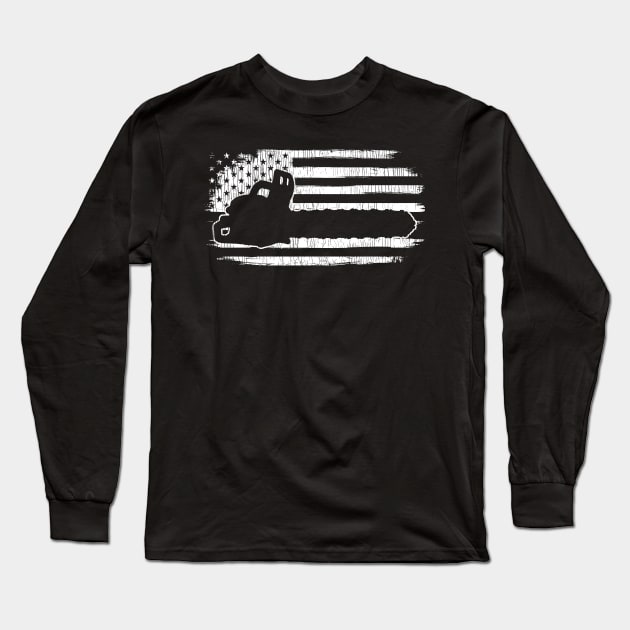 Chainsaw American Flag Arborist Long Sleeve T-Shirt by KAWAIITEE